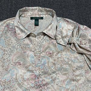 Lauren Ralph Lauren Women's Paisley Satin Night Gown Roll Tab Sleeves PJs (Sz L)